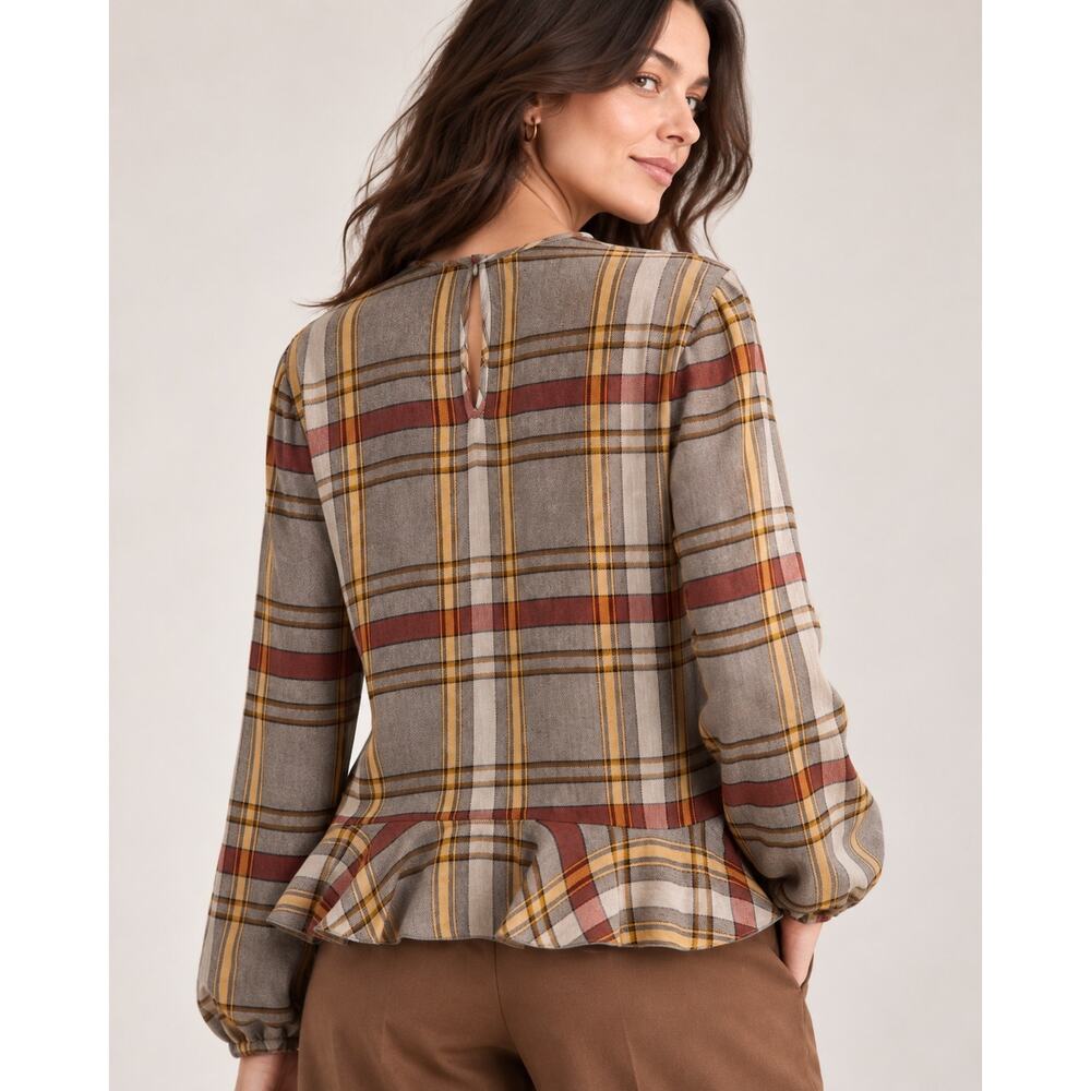 Longchamp Paris Plaid Wool Viscose Ruffle Hem Blouse Size 42 US 10 NWT - Picture 4 of 11
